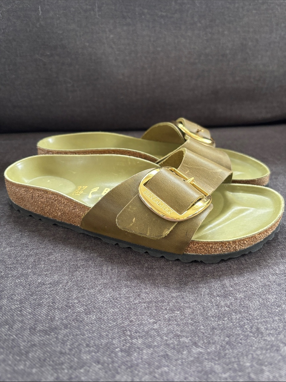 Birkenstock Madrid Big Buckle Mud Green Leather Slide Sandal 37 Narrow US 6 6.5 - Picture 3 of 13